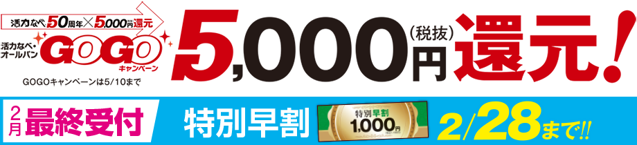 GOGOキャンペーン5,000（税抜）円還元
