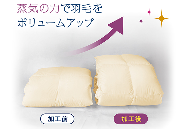 蒸気の力で羽毛をボリュームアップ