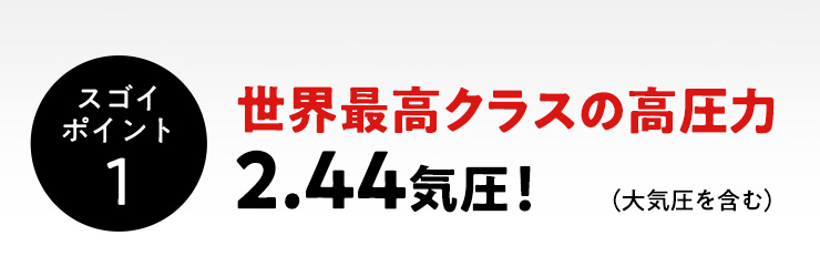 世界最高クラスの高圧力2.44気圧！