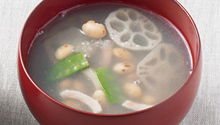 れんこんと煎り大豆のスープ